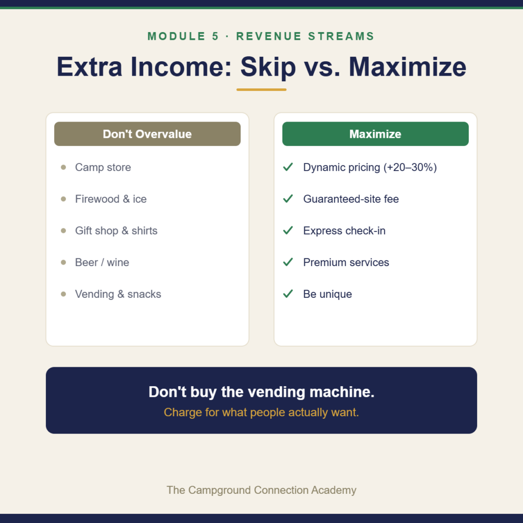 What to skip vs maximize in campground extra income